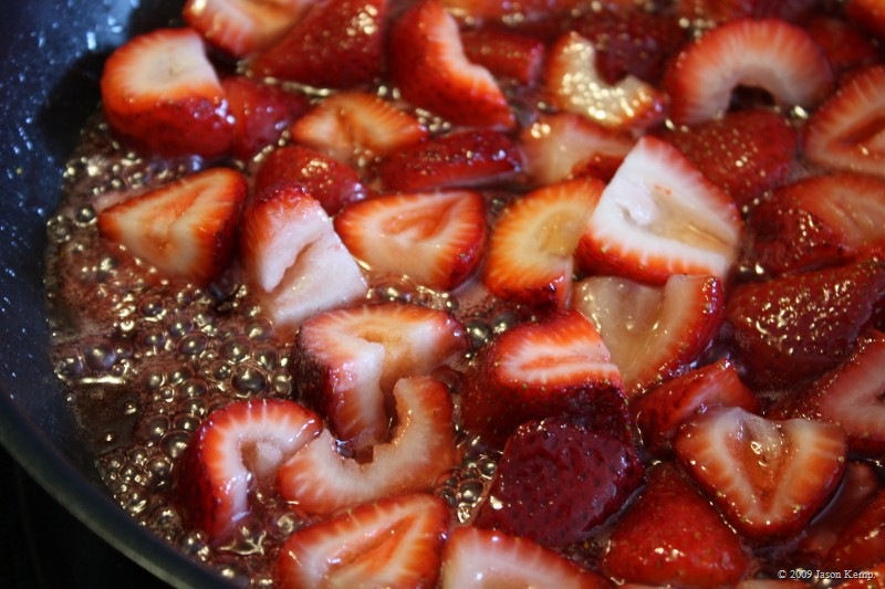 Hot strawberries in butter and sugar